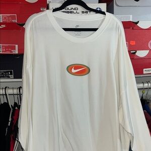Nike White Long-Sleeve Shirt with Orange-Green Swoosh